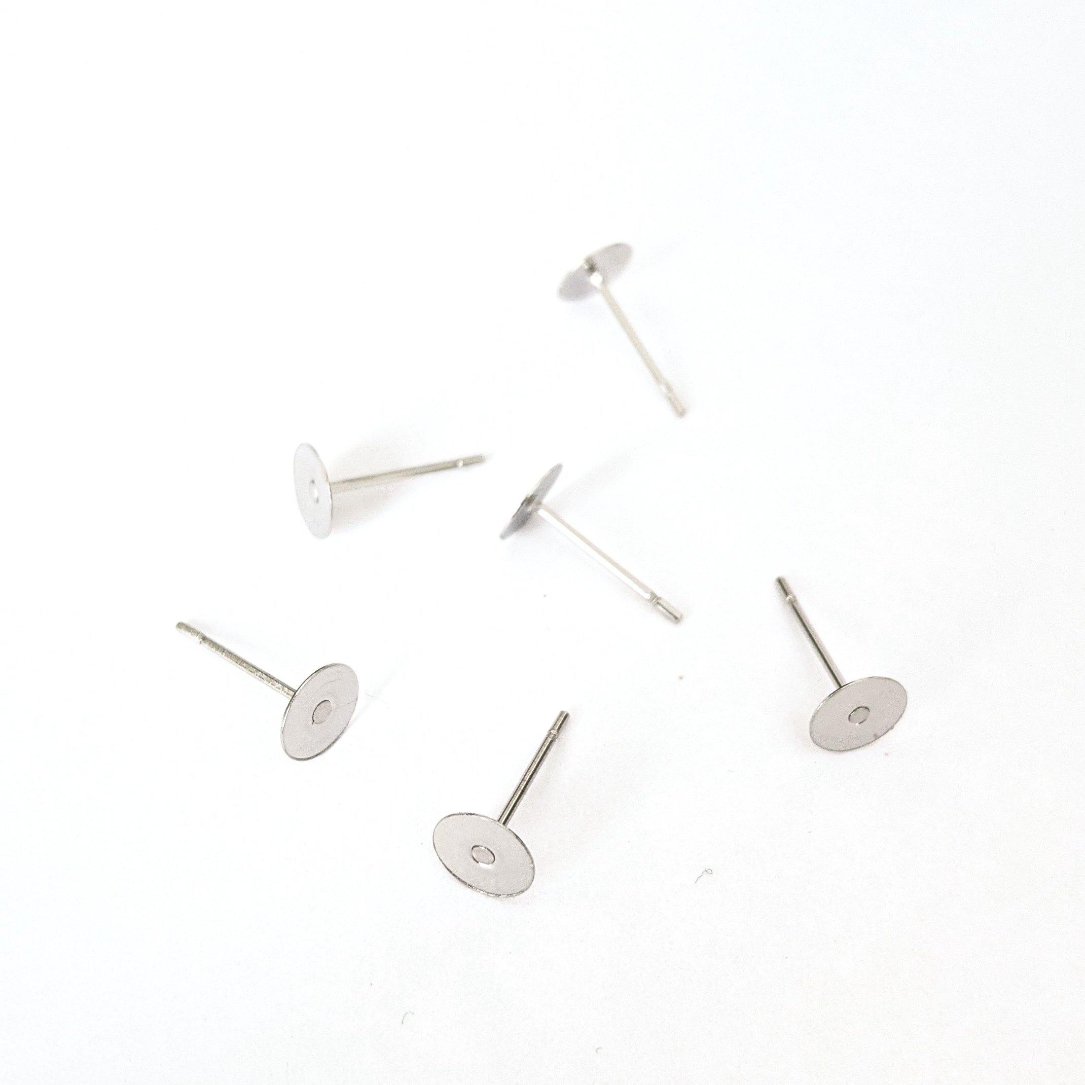 6mm Rhodium coloured stainless steel earring posts - 50 pieces - Poethan