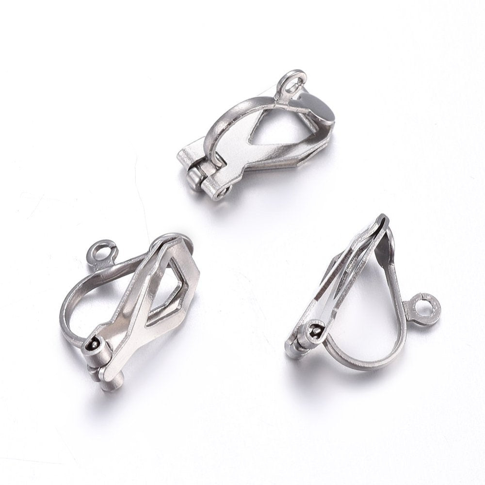 304 Stainless Steel Clip-on Earrings with Loop - 50 pieces