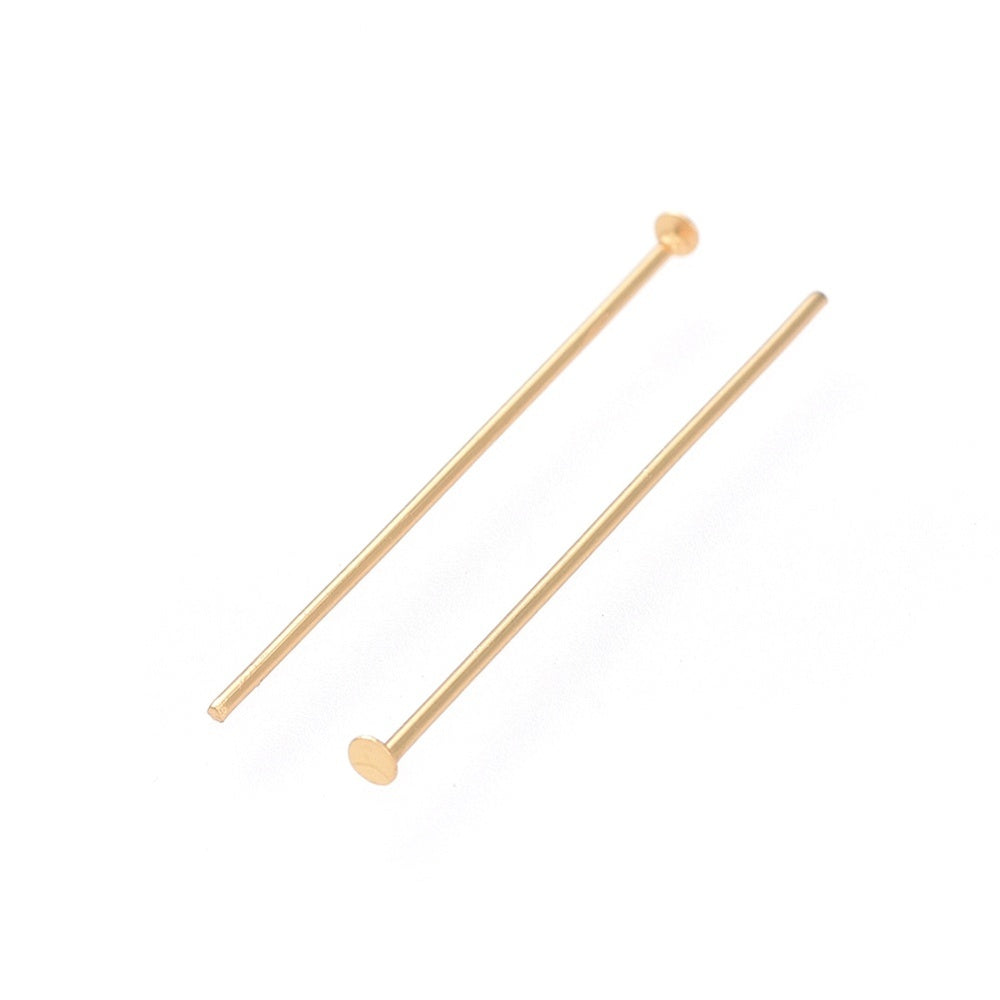 25mm Gold Stainless Steel Flat Head Pins - 50 pieces