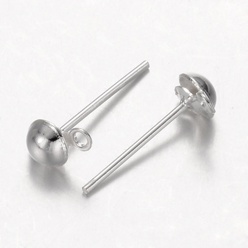 Silver Coloured Half Ball Stud Earring Posts - 50 pieces