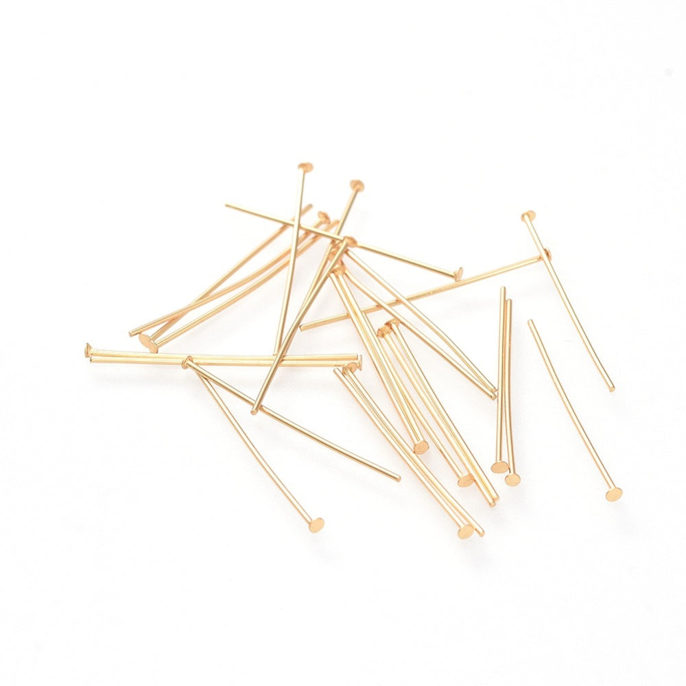 25mm Gold Stainless Steel Flat Head Pins - 50 pieces