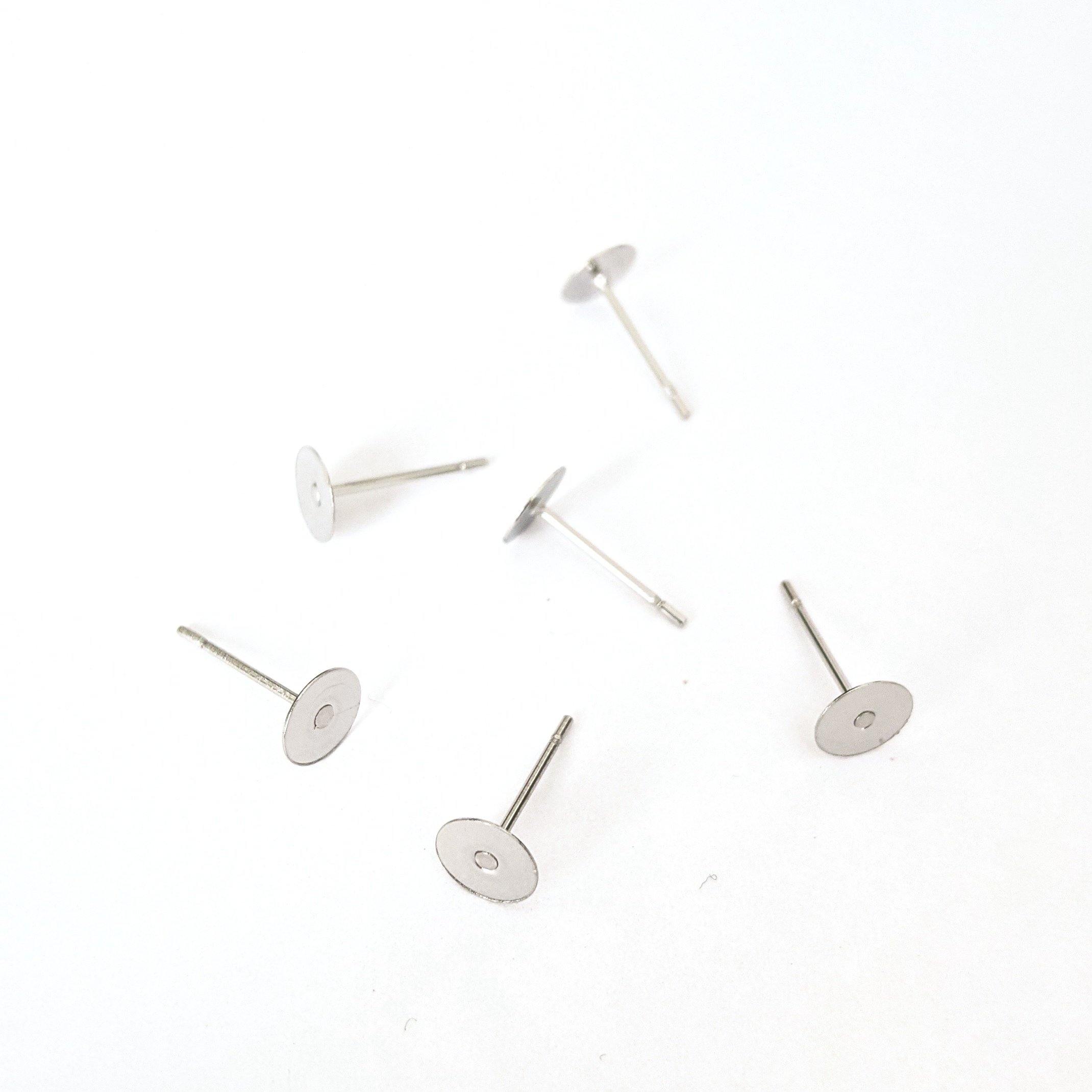 6mm Rhodium coloured stainless steel earring posts - 50 pieces - Poethan