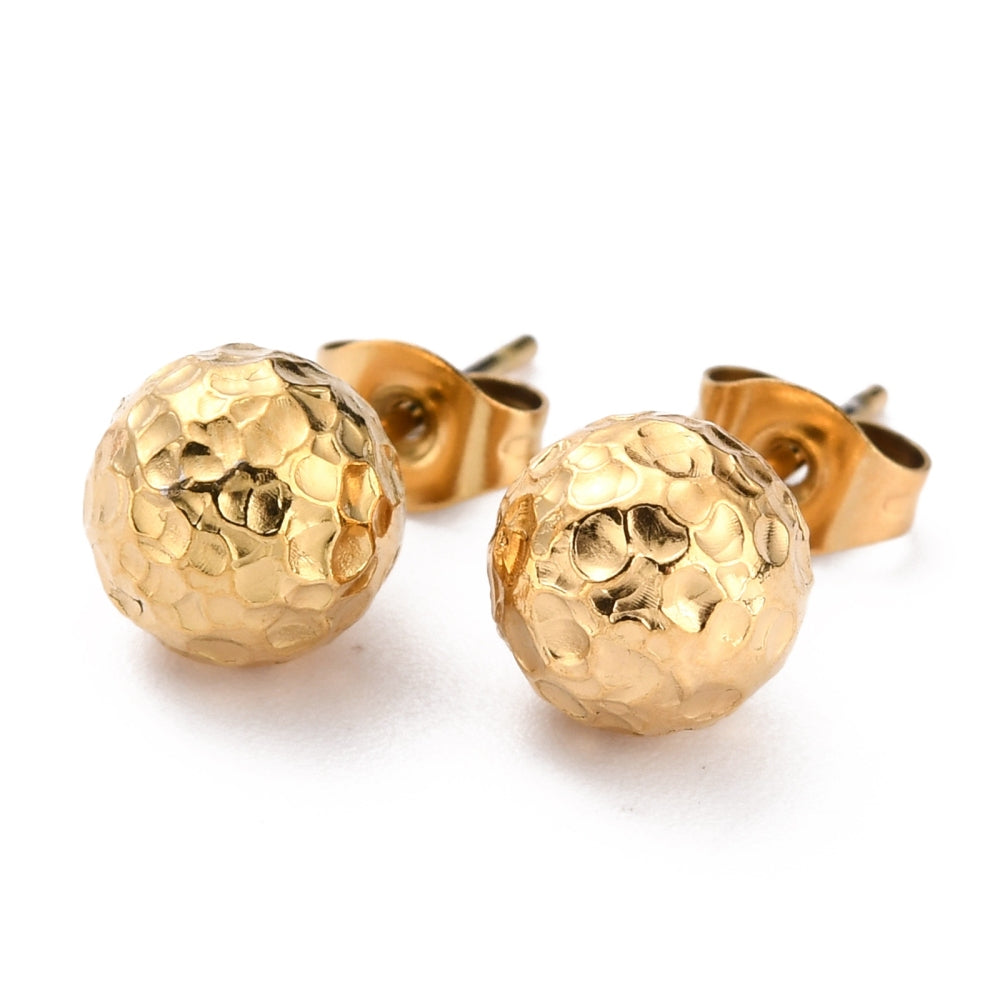 304 Gold Stainless Steel Hammered Ball Stud - 10 pieces
